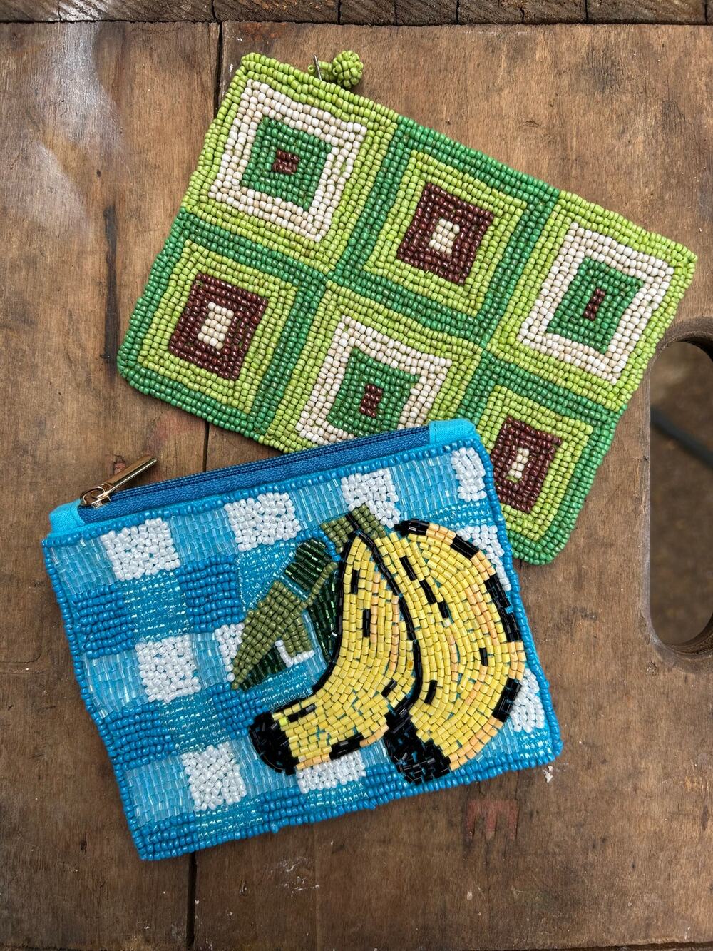 Green and Blue Beaded Coin Purse Wallets Bundle Set of 2 Accessory Bags Bananas
